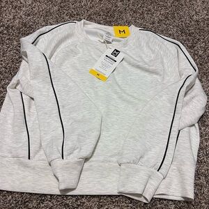 Women’s Crewneck Pullover and joggers set in Heather White with Black Piping
